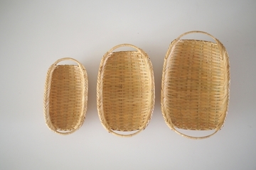 篠竹の楕円手付きざる